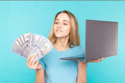 woman earning money online at home